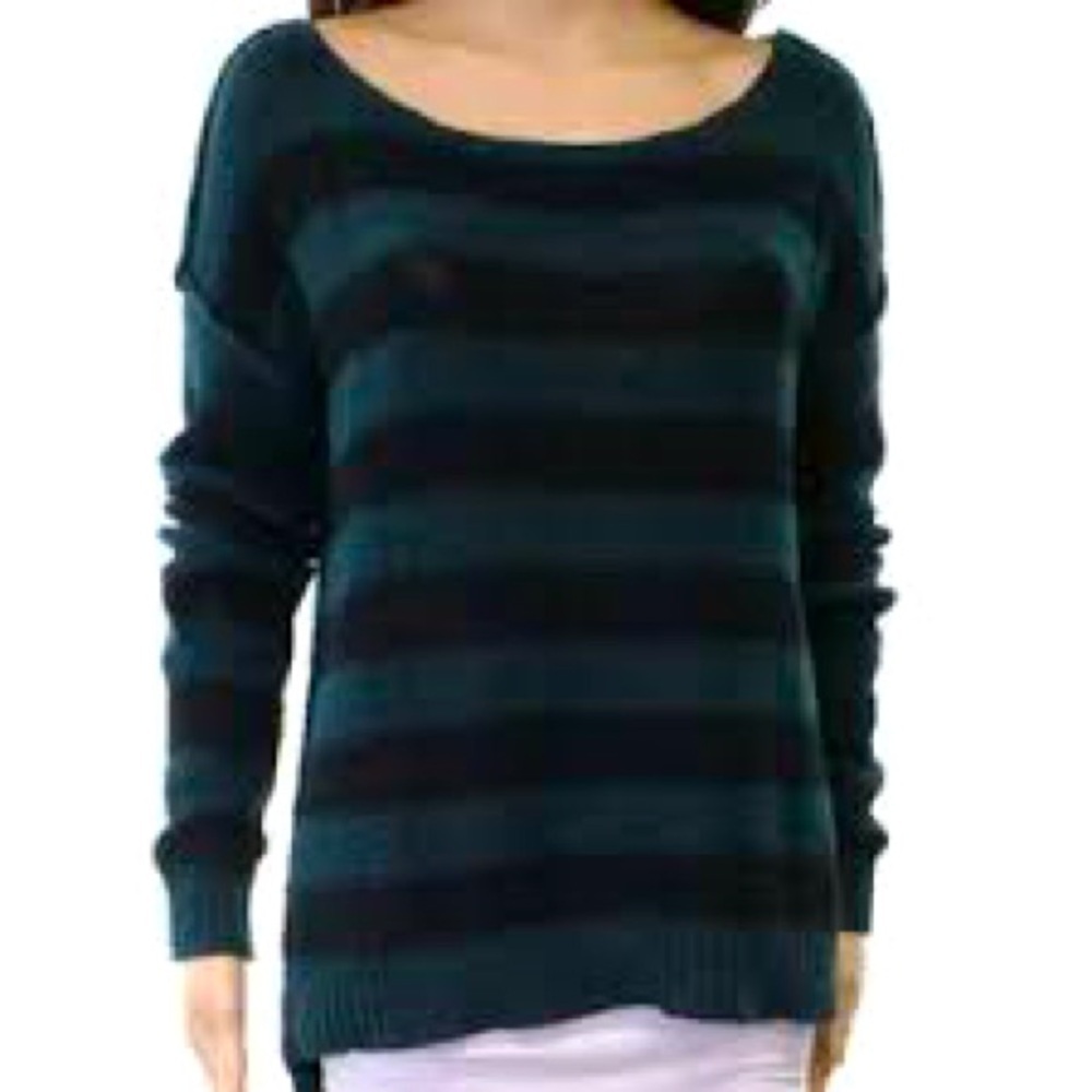 Michael Stars Dropped Shoulder Stripe Sweater Green & black striped size small